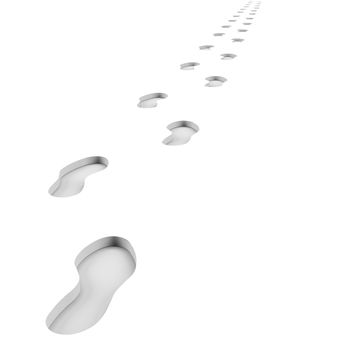 Footprints Path on White Background 3D Illustration