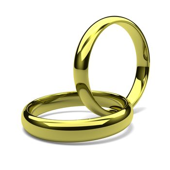 Two Golden Rings Chained on White Background
