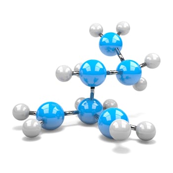 Blue and White Molecule on White Background 3D Illustration