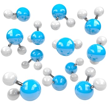 Group of Blue and White Molecules Isolated on White Background 3D Illustration