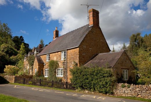 Pretty stone cottages, Warwickshire, England.