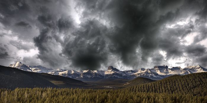Rocky Mountains near Banff Canada panoramic storm clouds
