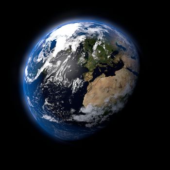 Realistic Earth Planet on Black Space Background