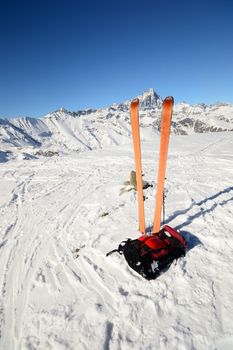 Back country ski in scenic alpine backgrounds