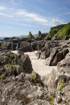 Interesting rock formations at Great Mattiscombe Sand, Devon, England.