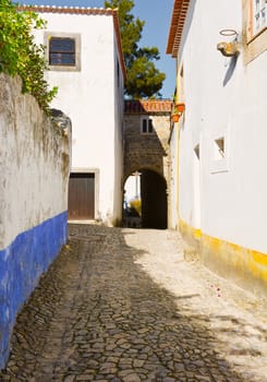 Narrow Street in the Medieval Portuguese City of Obidos