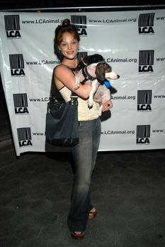 Dana Daurey with Tucker and Sadie at the Last Chance For Animals Press Conference, Third Street Promenade, Santa Monica, Calif., 08-26-03