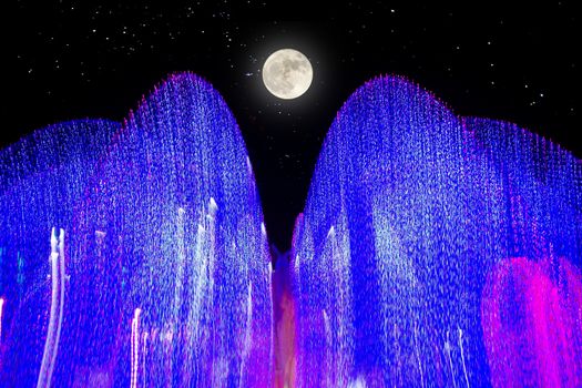 speed of neon light in new year with full moon