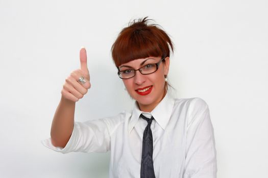 portrait of businesswoman with thumb up