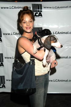 Dana Daurey with Tucker and Sadie at the Last Chance For Animals Press Conference, Third Street Promenade, Santa Monica, Calif., 08-26-03