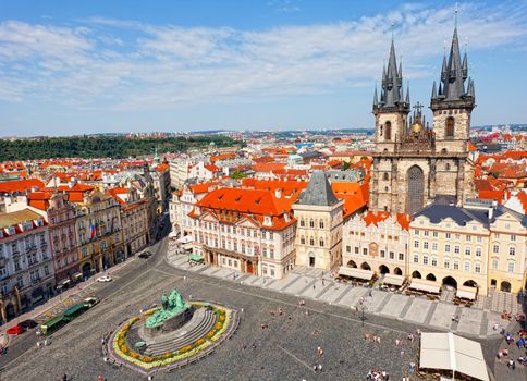 City landscape of Staromestskaya Square in Prague, the Czech Republic