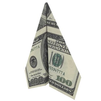 Paper airplane from the dollars. Isolated render on white background