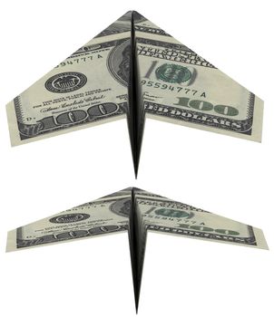 Paper airplane from the dollars. Isolated render on white background