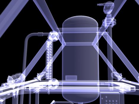 Industrial equipment. X-Ray render isolated on a black background