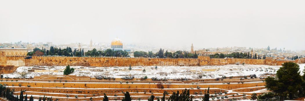 Panorama of Old City in Jerusalem, Israel with The Golden Dome Mosque