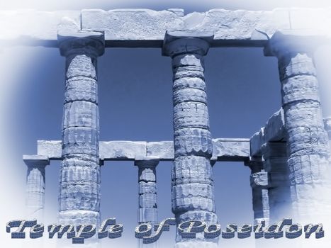 Part of the Temple of Poseidon in Sounio Greece with text