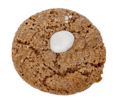 Upper view of a round cookie isolated against a white background.