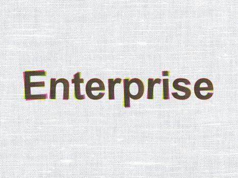 Business concept: CMYK Enterprise on linen fabric texture background, 3d render