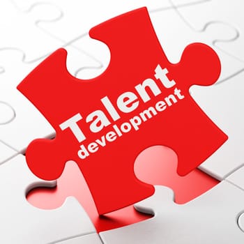 Education concept: Talent Development on Red puzzle pieces background, 3d render