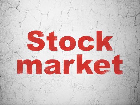 Finance concept: Red Stock Market on textured concrete wall background, 3d render