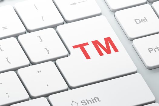 Law concept: Enter button with Trademark on computer keyboard background, 3d render