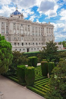 Beautiful view of famous Royal Palace in Madrid, Spain