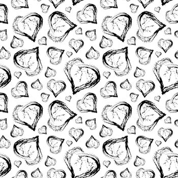 Abstract Valentine heart seamless pattern. Grunge splash draw paint