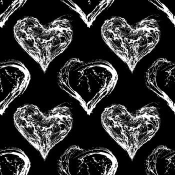 Abstract Valentine heart seamless pattern. Grunge splash draw paint