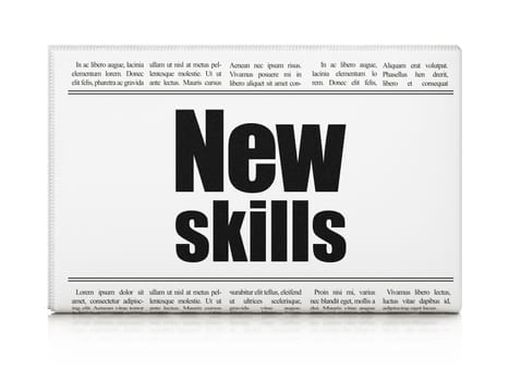Education concept: newspaper headline New Skills on White background, 3d render