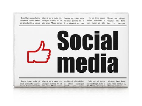 Social media concept: newspaper headline Social Media and Thumb Up icon on White background, 3d render