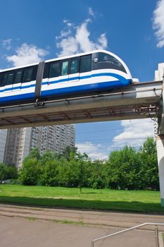 Modern monorail fast train on railway, Moscow, Russia