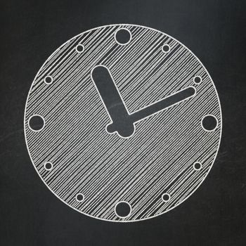 Time concept: Clock icon on Black chalkboard background, 3d render