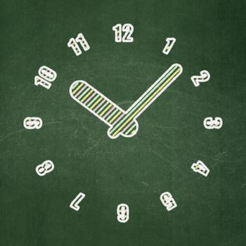 Timeline concept: Clock icon on Green chalkboard background, 3d render