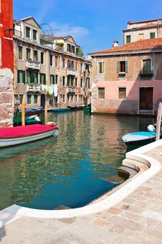 View of beautiful colorful Venetian canal, Venice, Italy