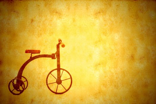 background vintage bicycle tricycle antique background texture with empty space on parchment paper