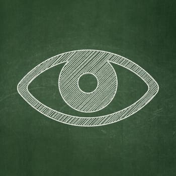 Security concept: Eye icon on Green chalkboard background, 3d render
