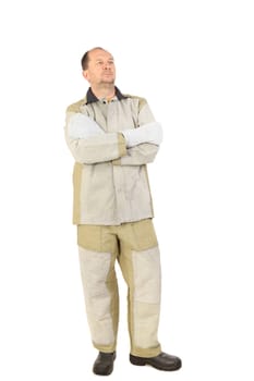 Men in welding clothes. Isolated on white background.