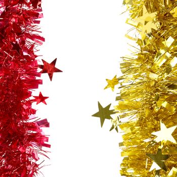 Christmas red and yellow tinsel. Whole background.