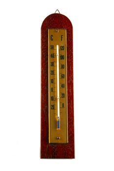 Wooden wall thermometer isolated over white background