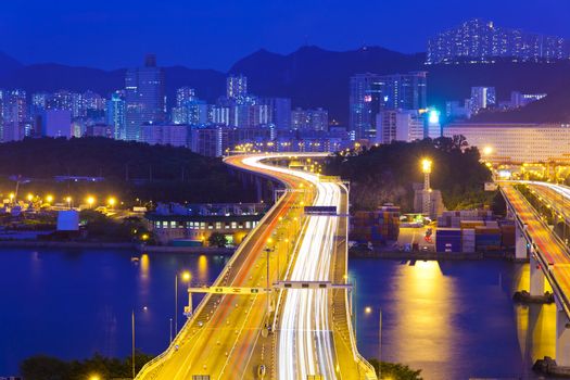 Modern highway in city at night