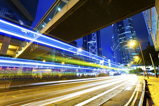 Traffic in downtown city at night