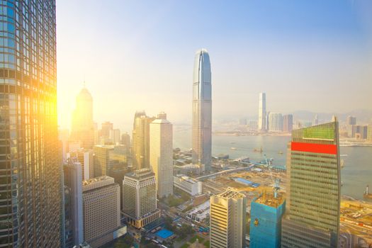 Hong Kong skyscrapers at sunset