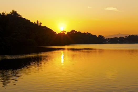 Sunset pond in Hong Kong