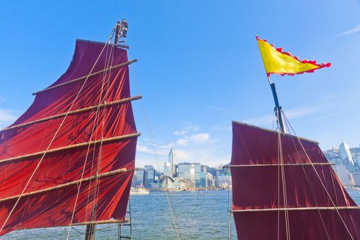 Junk boat in Hong Kong at Victoria Harbor