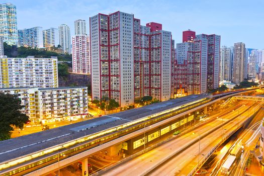 Railway transportation in Hong Kong at night