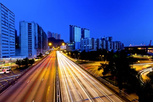 The light trails in the city