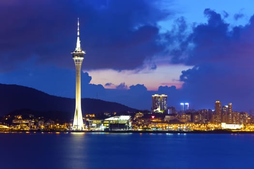 Modern downtown in Macau at night