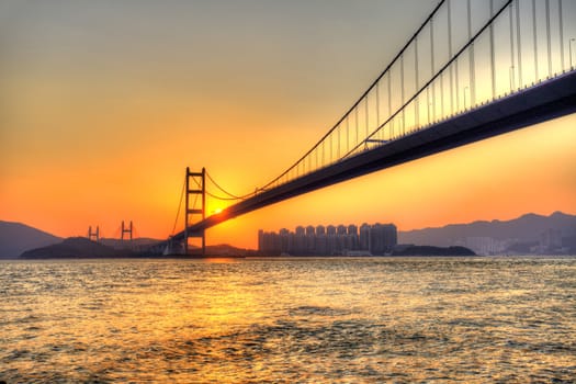 Bridge at sunset in Hong Kong