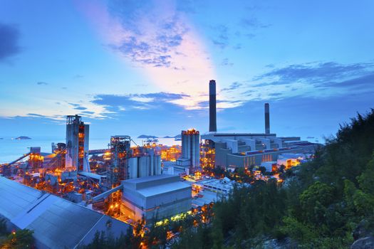 Power plant at sunset in Hong Kong