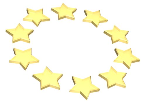 Gold Stars. Isolated on white. Three dimensional render.